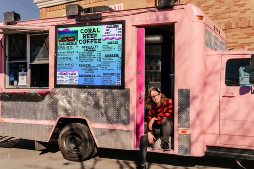 Owner Landon Forgette sits in his coffee truck.