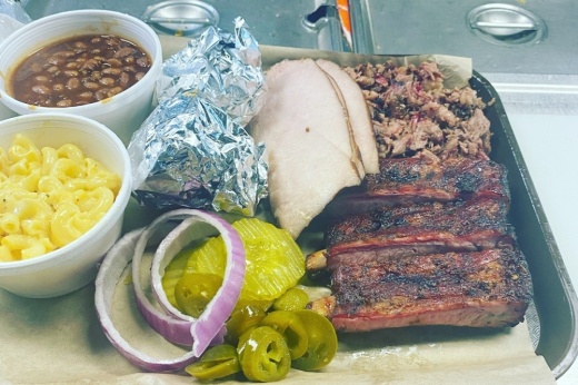 Three meat dinner plate