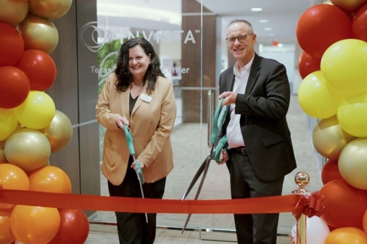 From right: Invista President and CEO Brook Vickery joined Nancy Kowalski, executive vice president of upstream nylon, for a ribbon cutting ceremony in Katy on Feb. 11. (Courtesy Invista)