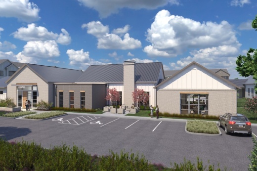 Rendering of the leasing office for the Harvest House community within Harvest in Argyle.