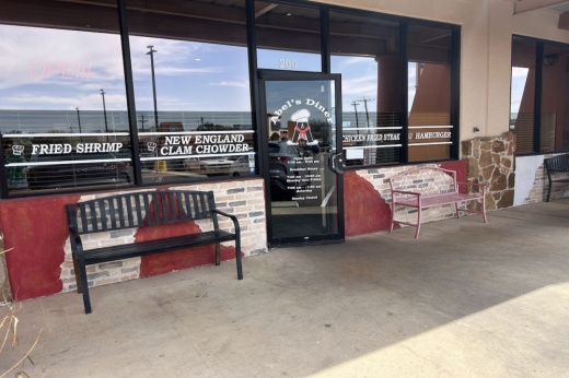 The outside of a diner storefront is shown in Schertz, Texas.