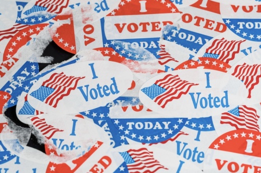 a closeup of several I Voted stickers