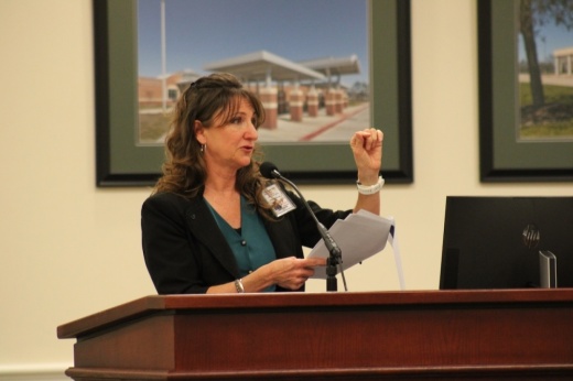 Tomball ISD Director of Administrative Services Karen Graves stands makes a presentation during a March 17 workshop.