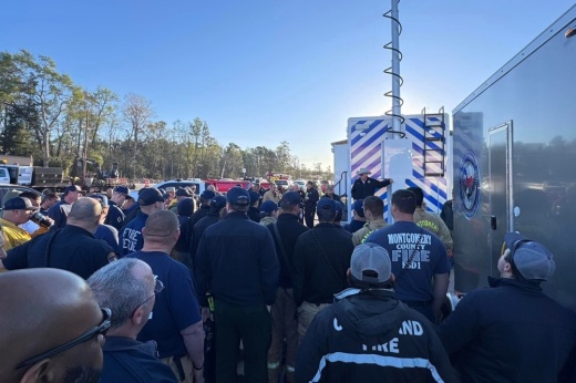 Montgomery county emergency officials gathered around Montgomery County Judge Mark Keough
