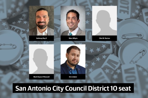 Anthony Roy II, incumbent Marc Whyte, Clint W. Norton, Mark Duane O’Donnell and Eric Litaker are running for District 10 San Antonio City Council seat in the upcoming May 3 election. (Community Impact staff)