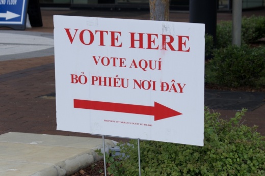 a Vote Here sign for a polling location