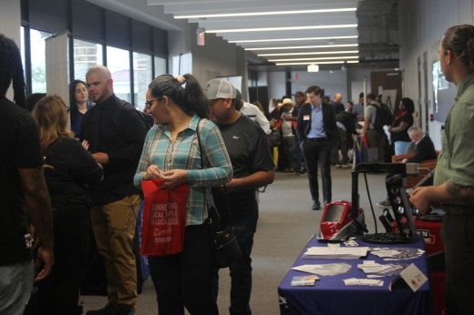 During the launch of the Austin Infrastructure Academy on March 26, Workforce Solutions Capital Area hosted a job fair with dozens of employers and opportunities for local job seekers. (Haley McLeod/Community Impact)
