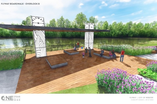 The boardwalk will include overviews, lighting and landscaping for visitors to enjoy the environmental aspects of Clear Creek, representatives said. (Rendering courtesy Four and One Landscape & Architecture via Flyway)