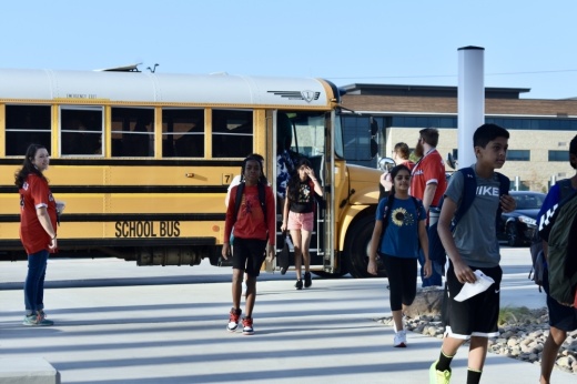 Students on the first day of school in Frisco ISD.
