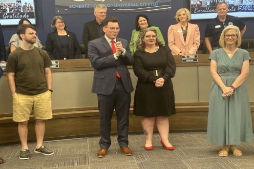 A new elementary school principal in Cibolo, Texas speaks to a crowd in Schertz, Texas.