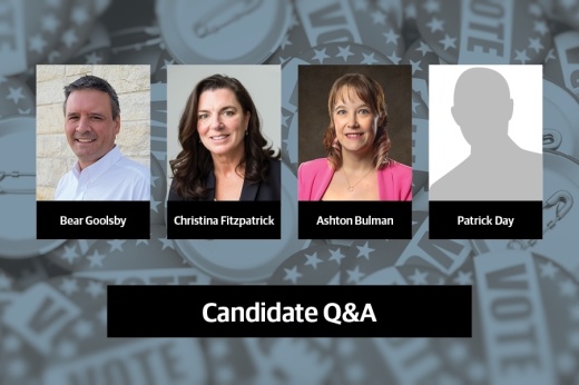Running for the seats are incumbent Ashton Bulman, incumbent Christina Fitzpatrick, incumbent Bear Goolsby and Patrick Day. (Courtesy Bear Goolsby, Christina Fitzpatrick, Ashton Bulman)