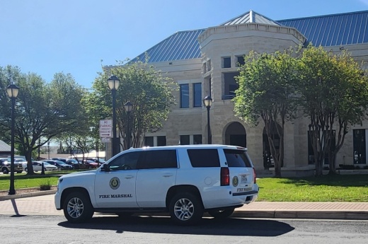 fire vehicle in front of building
