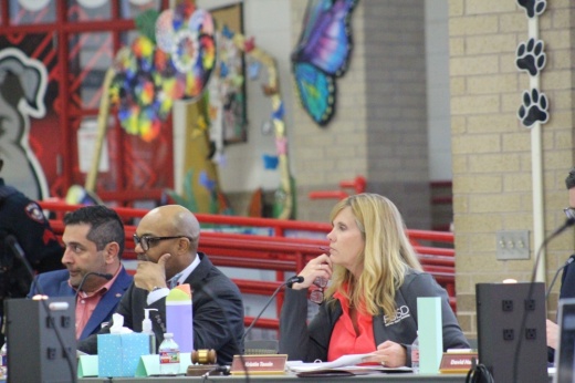 Board President Kristin Tassin at April 7 agenda review workshop