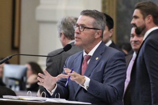 Rep. Brad Buckley, R-Salado, discusses House Bill 2, which would send $7.7 billion to Texas public schools, on the House floor April 16. Texas House members initially approved the bill with a 144-4 vote. (Hannah Norton/Community Impact)