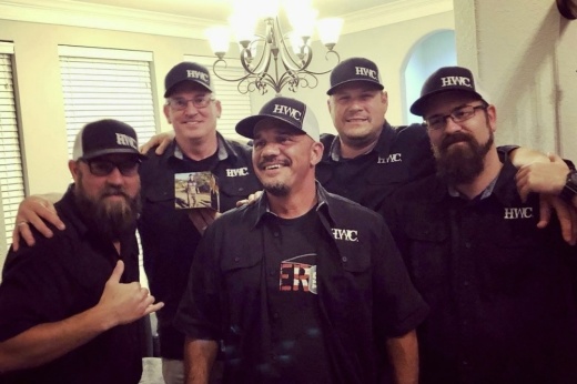 From left, Humble Whiskey Club Founders Guy Jeanes, Mike Humphries, Chris Walden, Jason Cameron and Jon White meet before a group gathering. (Courtesy Humble Whiskey Club)