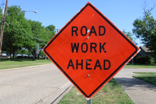 Road work ahead sign