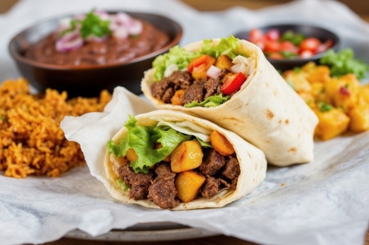 The restaurant offers a variety of Nigerian-inspired dishes, including customizable bowls, chicken and beef suya burritos, plantains, empanadas and jollof rice. (Courtesy Suya Outpost)