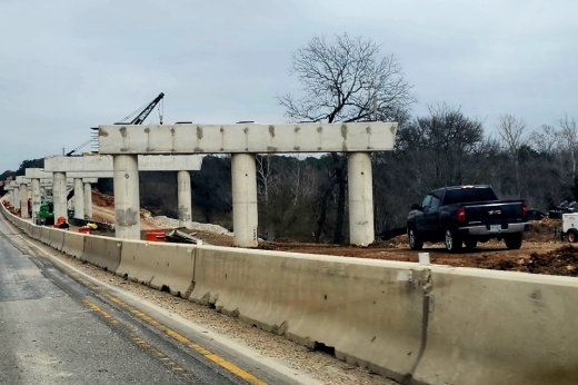 Construction on FM 3351 has been ongoing as TxDOT constructs a bridge over Cibolo Creek. (Jarrett Whitener/Community Impact)