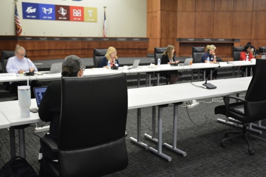 Lewisville ISD trustees discuss the creation of a transportation department at the April 30 board meeting.