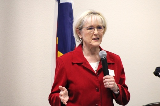 Precinct 3 County Commissioner Valerie Covey spoke about upcoming road projects in Georgetown and Leander at an April 24 Georgetown Chamber of Commerce breakfast meeting.