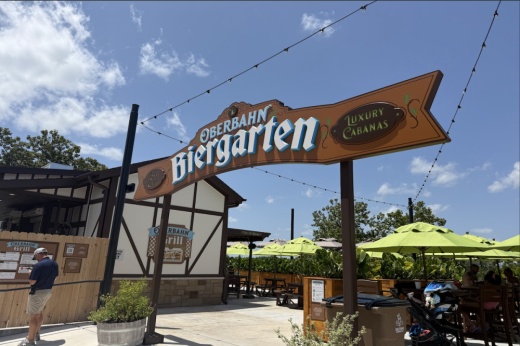 Schlitterbahn New Braunfels, located at 400 N. Liberty St., opened the Oberbahn Biergarten Bar on May 10. (Maddy Morales/Community Impact)