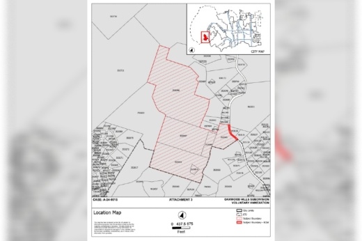 A map shows the location of the annexed land.
