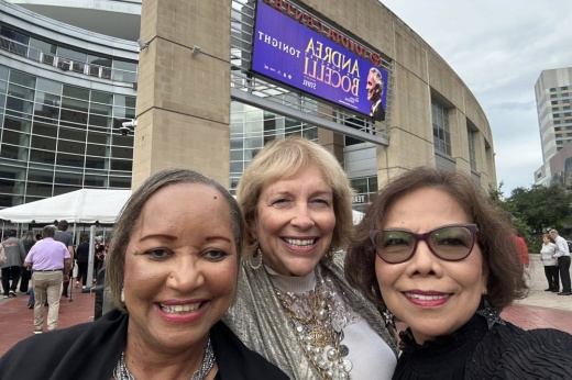 Carla Wood, Karen Donelson and Noemi Sirisaengtaksin attend an Andrea Bocelli performance with the Houston Symphony. (Courtesy North Harris County American Association of University Women)
