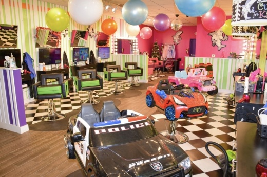 An inside look at one of the locations, with chairs shaped like cars, balloons and more.