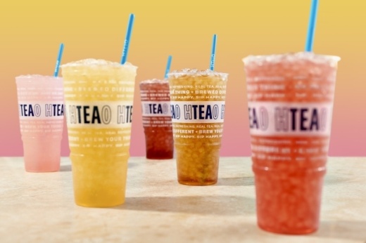 five teas staggered in front of a gradient background