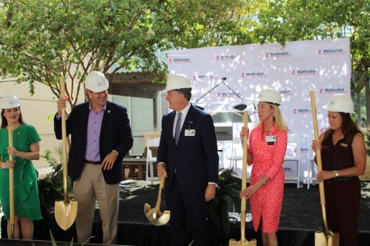 Hospital CEO Michael Beaver and Bexar County Precinct 3 Commissioner Grant Moody break ground on the new expansion on Aug. 13. (Andrew Creelman/Community Impact)