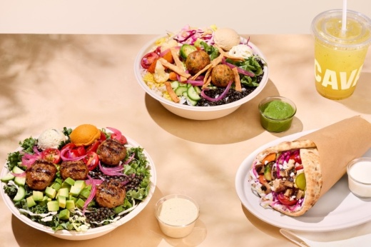 Cava offers Mediterranean-inspired bowls and pita wraps with various protein and topping options. (Courtesy Cava)