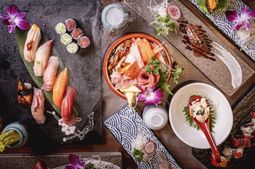 The Asian eatery serves uni nigiri with caviar, king crab sashimi, A5 wagyu and chirashi. (Courtesy Aki Sushi Fusion)