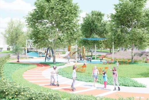 Speedway Park will feature a 400-foot racetrack for children, featuring a rubberized surface. (Rendering courtesy Elyson)
