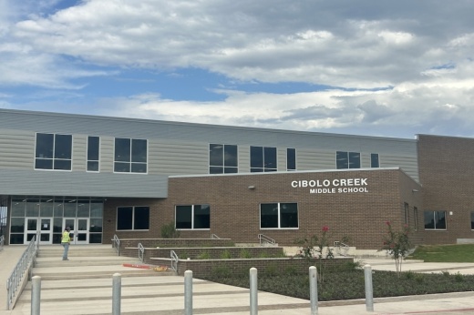 The exterior of a new middle school is shown in San Antonio, Texas.