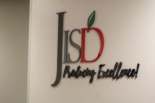 The logo of Judson Independent School District is seen at the district's administrative office in Live Oak, Texas.