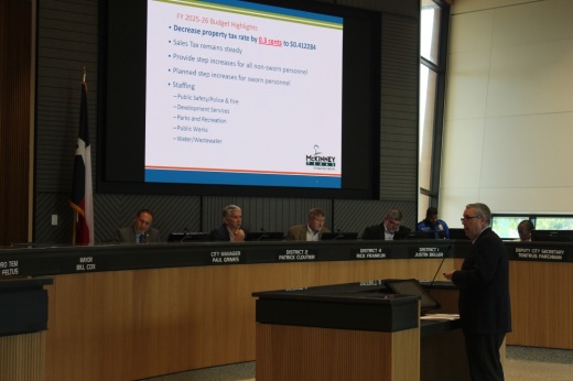Chief Financial Officer Mark Holloway speaks about the city's fiscal year 2025-26 budget and tax rate during a Sept. 2 McKinney City Council meeting at McKinney City Hall, located at 401 E. Virginia St.