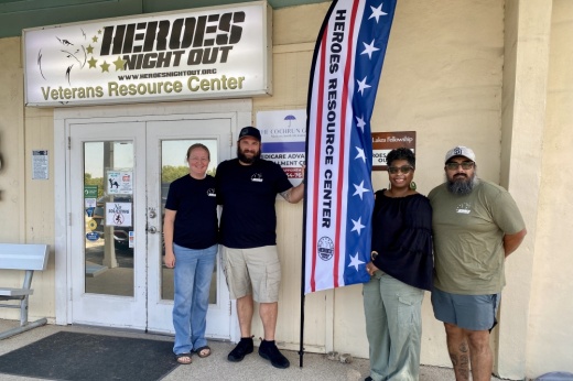 Heroes Resource Center is run by development director Amy Hamand, executive director Brandon Crook, program director Carmen Valenzuela and operations director Andrew Aguayo. (Katlynn Fox/Community Impact)