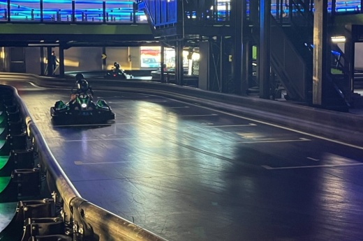 A guest prepares to turn on one of two go-kart tracks at Andretti Indoor Karting & Games in Fort Worth. (Cody Thorn/Community Impact)