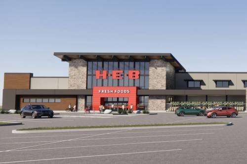a computer rendering of an HEB store