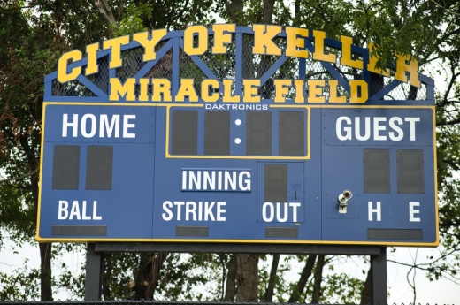 The scoreboard at Miracle Field at Keller Sports Park