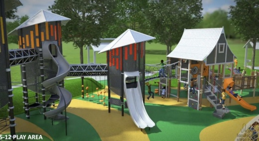 The new playground will feature play areas for children ages 2-12, according to a meeting presentation. (Rendering courtesy city of Celina)