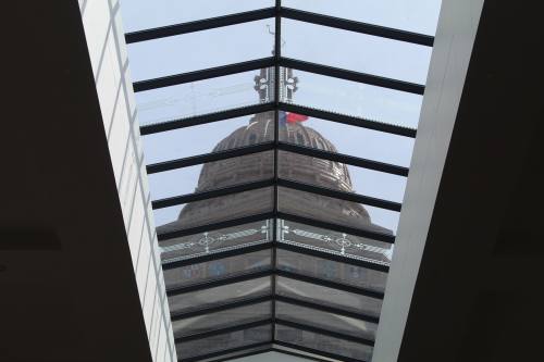 The view of the Texas Capitol dome from inside the capitol basement.