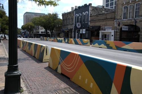 Under a safety intiative, Austin replaced temporary water barriers with concrete barricades along East Sixth Street downtown. (Courtesy city of Austin)