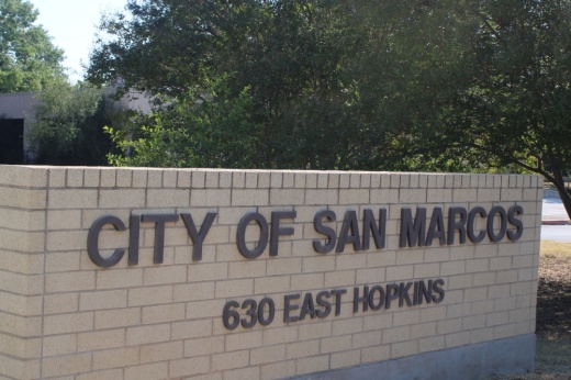 Pictured is a sign that says city of San Marcos.
