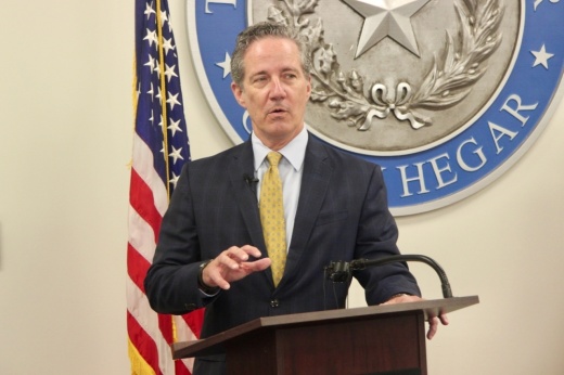 Kelly Hancock speaks at the comptroller's office.