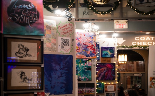 eclectic display of artwork on walls