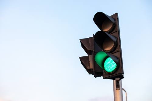 Traffic light with green light lit up