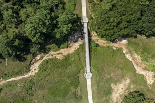 An aerial photo of the pedestrian bridge