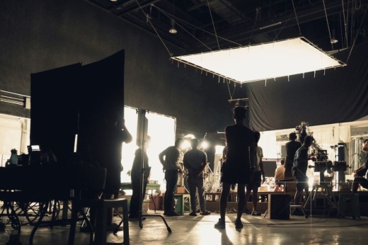 silhouettes of people on a film set