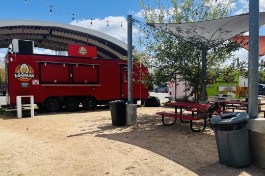 Eggman has opened its second Austin food truck at the Mueller Hangar, serving New York-style breakfast sandwiches. (Haley McLeod/Community Impact)